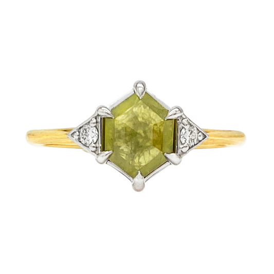 Yellow Hexagonal Diamond Two Tone Ring with Diamond Accents