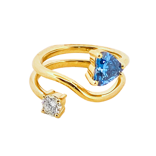 Heart Cut Blue Diamond & Round White Diamond Custom Ring