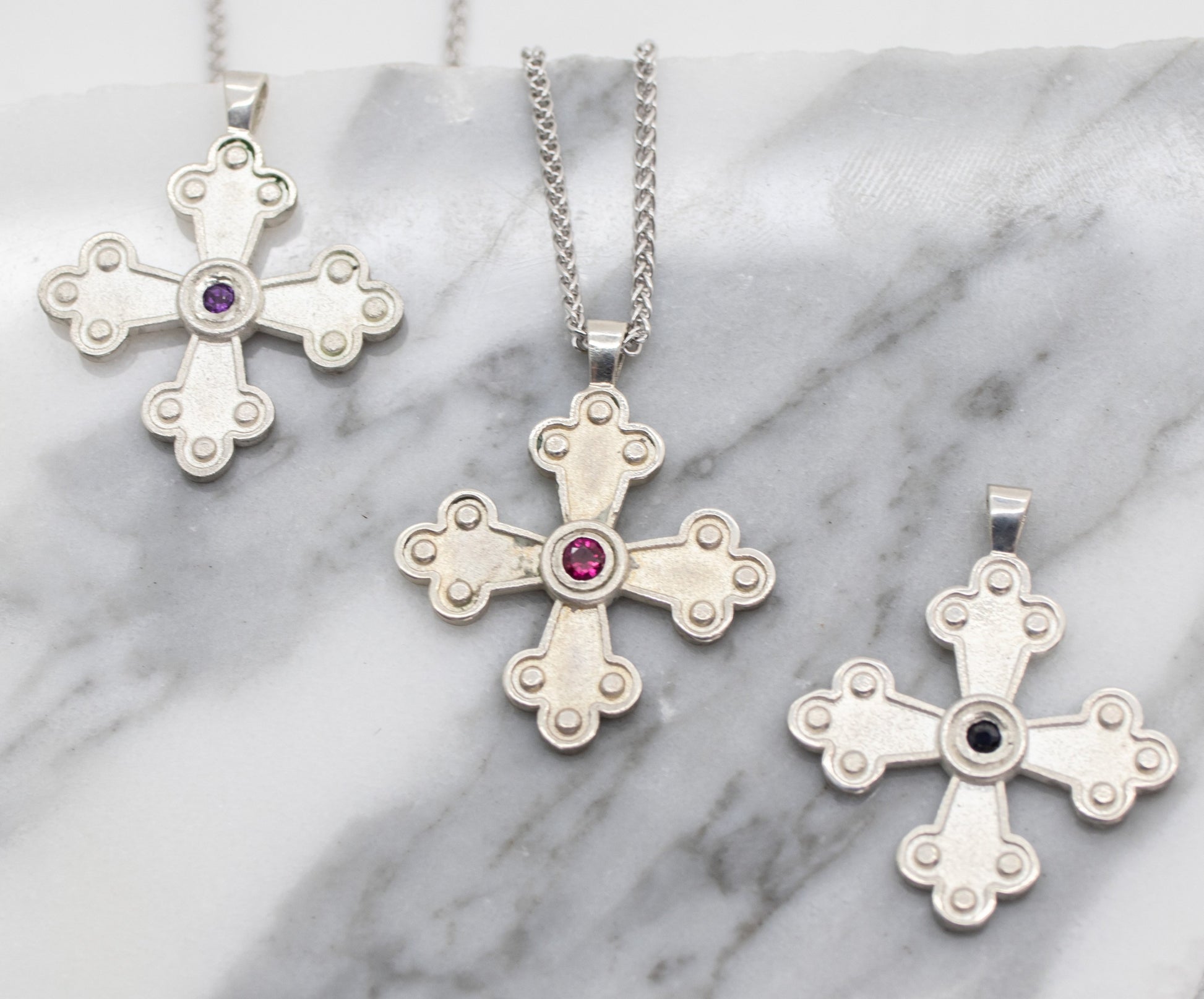 Amalia-Elisabet Byzantine Orthodox Cross - Sterling Silver with Gemstone