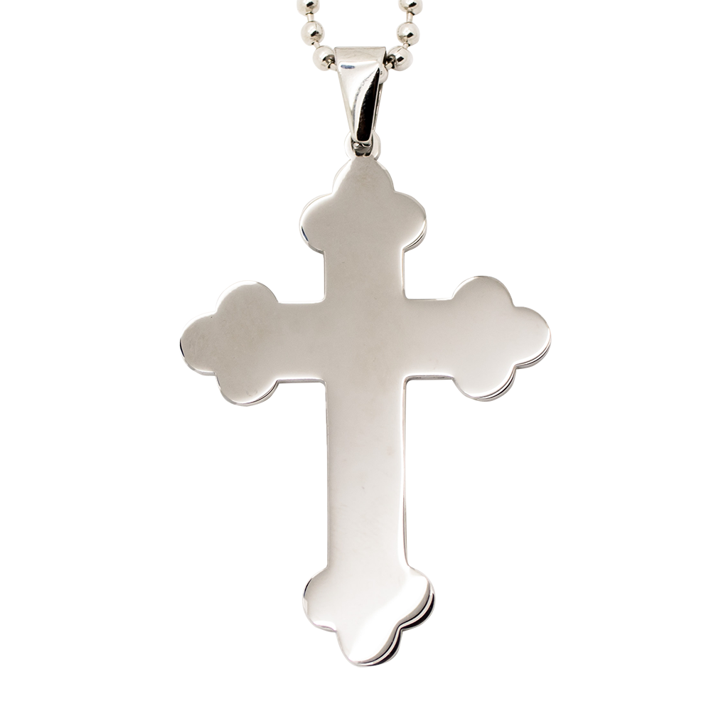 Large Trefoil Orthodox Cross - Stainless Steel