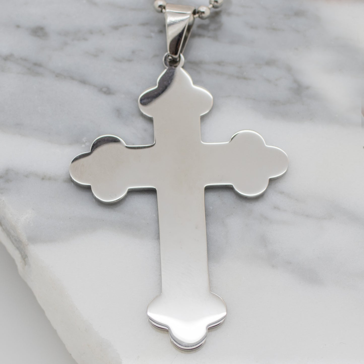 Large Trefoil Orthodox Cross - Stainless Steel