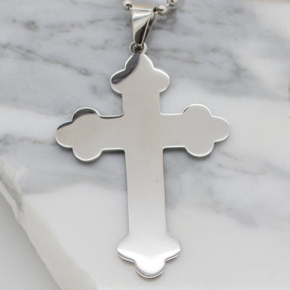 Large Trefoil Orthodox Cross - Stainless Steel