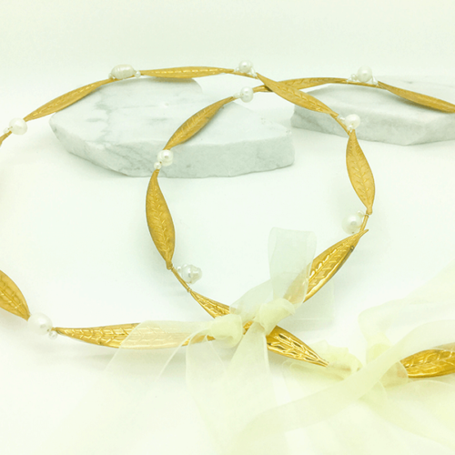 Olive Leaf Wedding Crown Stefana Set - Gold Tone