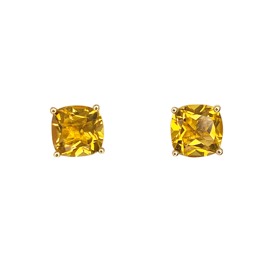 Princess Cut Citrine 14kt Solitaire Earrings