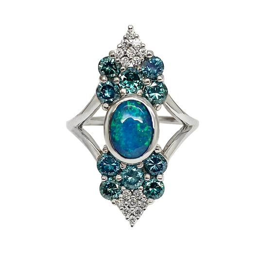 Australian Black Opal & Diamond Ring