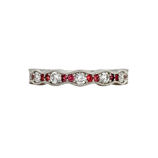 Pink Sapphire & Diamond Scalloped Band