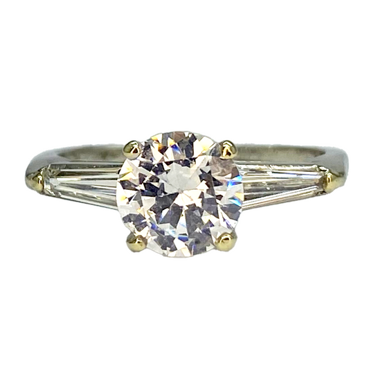 Platinum Diamond Baguette Engagement Mounting (Shown with Cubic Zir. Center)