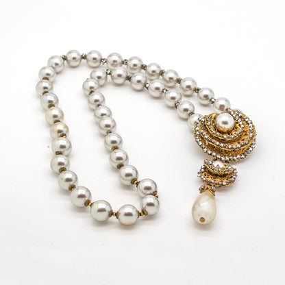 Miriam Haskell Vintage Necklace with Rhinestones & Faux Pearls