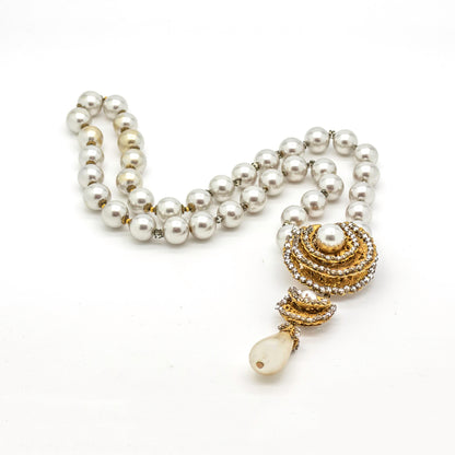 Miriam Haskell Vintage Necklace with Rhinestones & Faux Pearls