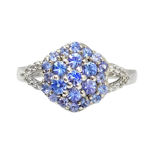 Sterling Silver Tanzanite & CZ Cluster Ring