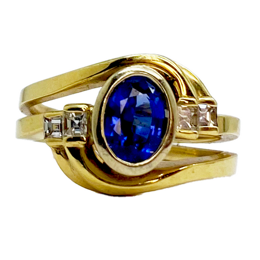 Diamond and Oval Sapphire Ring