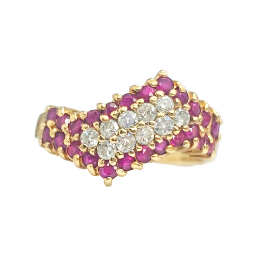 Natural Ruby & Diamond "Waterfall" 10kt Ring