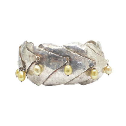 Hand Crafted Cuff Bracelet - Fine Silver with Freshwater Pearls