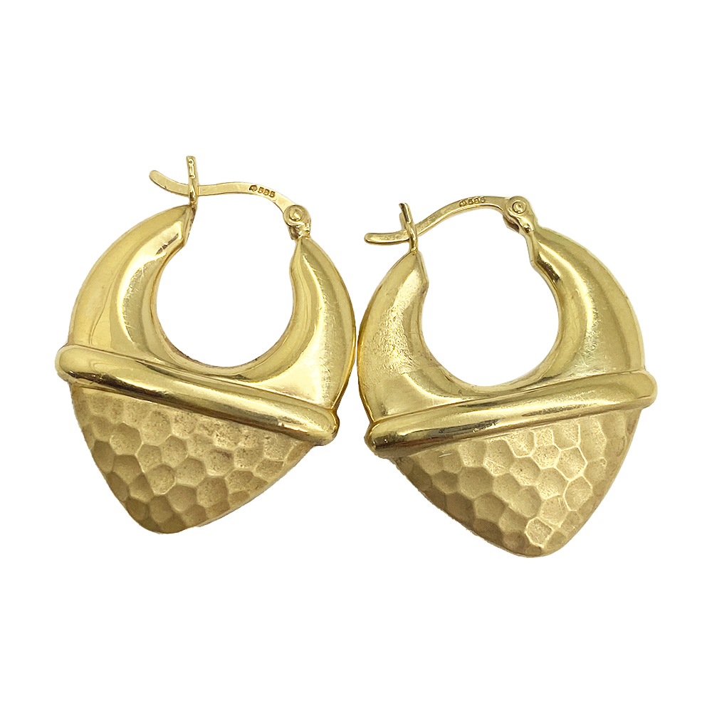 Sculpted Hammered Earrings - 14kt Yellow Gold