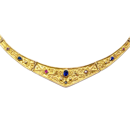 Byzantine Jeweled Collar Necklace - Gold Vermeil with Gemstones