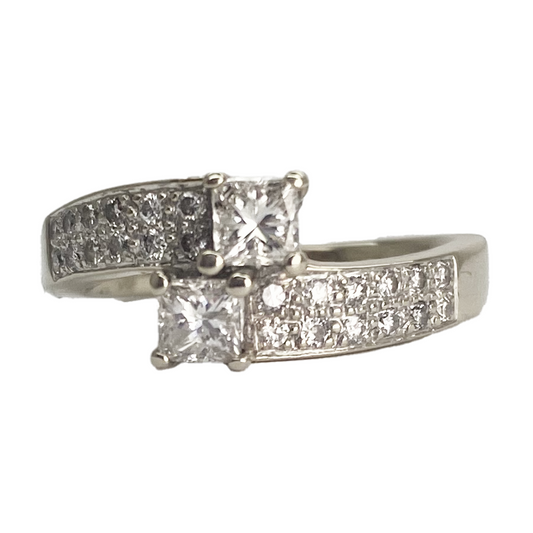 His & Hers Princess Cut Diamond Engagement Ring - 14kt White Gold