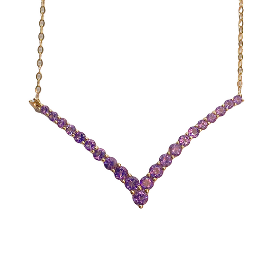 Amethyst "V" Bar Necklace, 14kt Yellow Gold