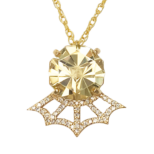 Fantasy Cut Smoky Quartz & Diamond Pendant, 14 karat Yellow Gold