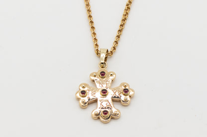 Apollo Byzantine Orthodox Cross - 18kt Rose Gold with Garnet Cabochons