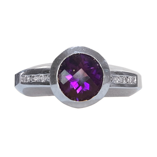Quilt Cut Amethyst & Diamond Ring