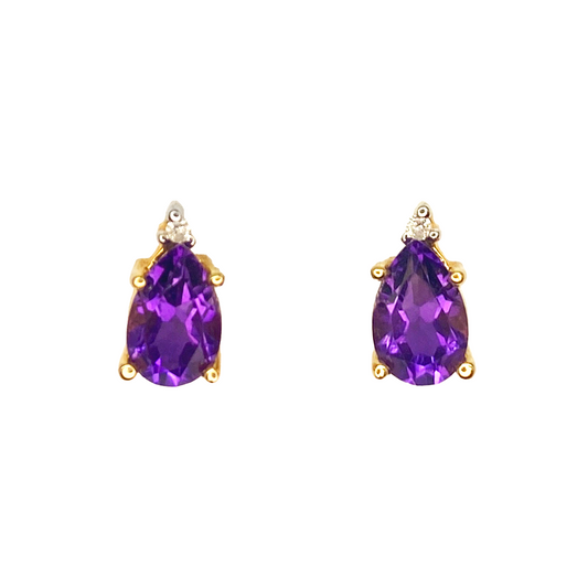 Pear Cut Amethyst & Diamond Earrings