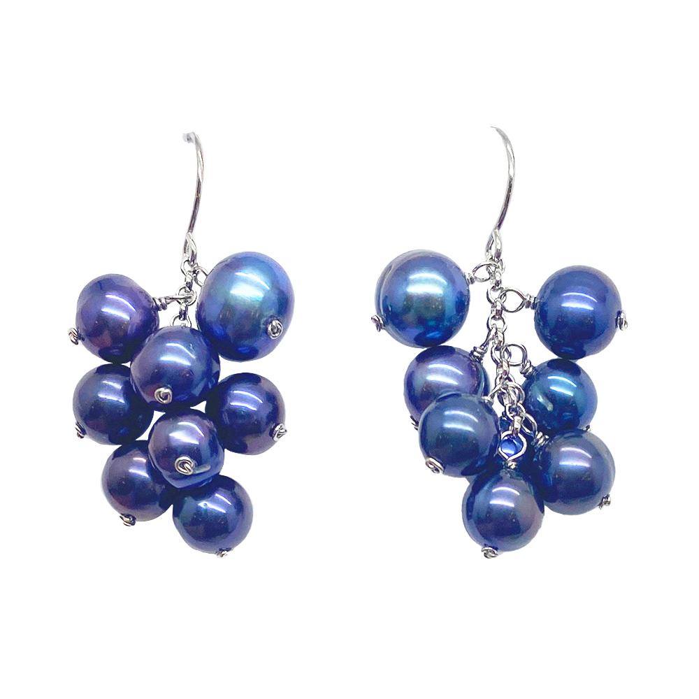 Black Fresh Water Pearl Dangle Earrings, Sterling Silver