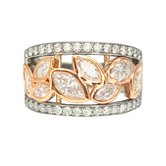Two Tone Natural Diamond Leaf Ring, 1.40ct total weight