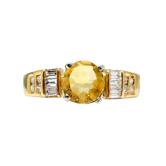 Genuine Citrine & Natural Diamond 14kt Ring