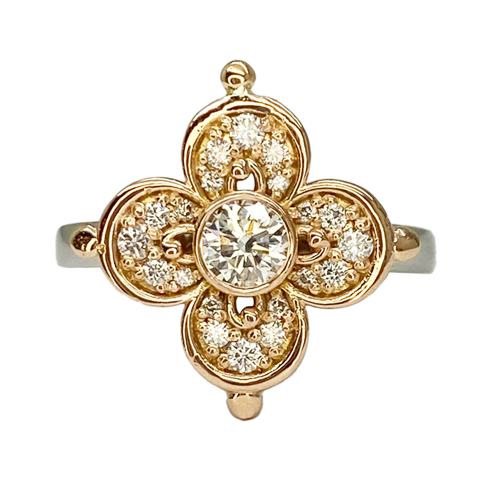 Byzantine Orthodox Cross Ring - 14kt Gold with Diamonds