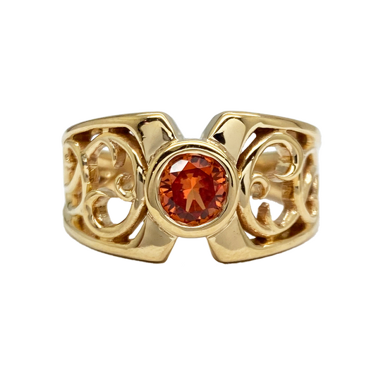 Bezel Set Orange Sapphire 14kt Ring