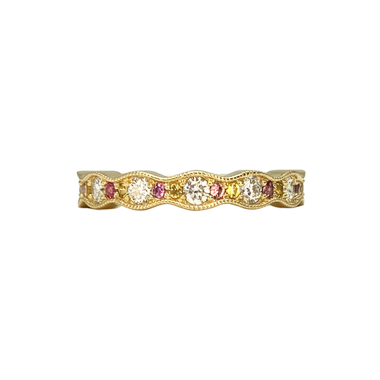 Pink & Yellow Sapphire & Diamond Scalloped Band