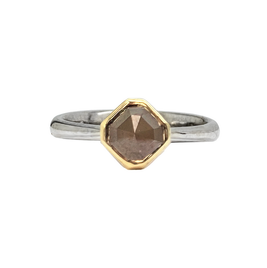 Rose Cut Natural Diamond 2 Tone Ring