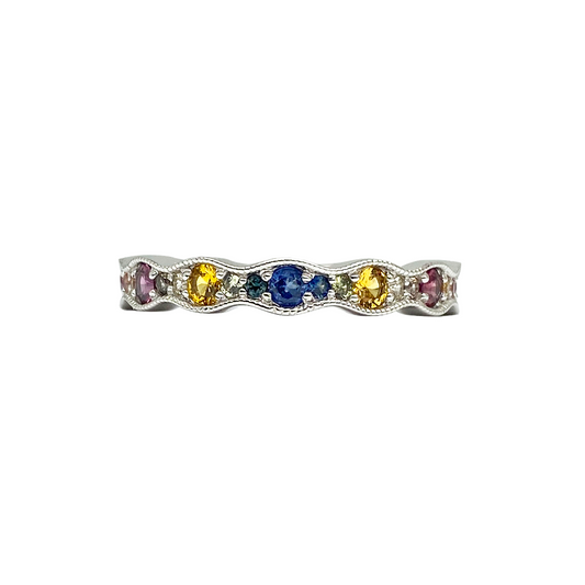 Rainbow Sapphire 14kt Scalloped Band
