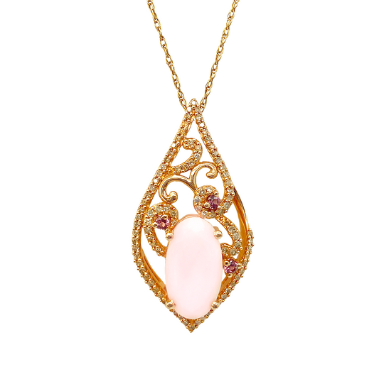 Pink Opal, Rhodolite & Diamond Necklace