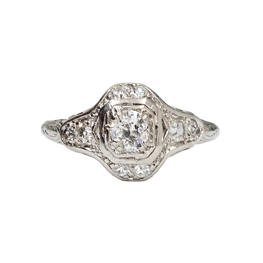 Antique Natural Diamond Platinum 1920's Ring