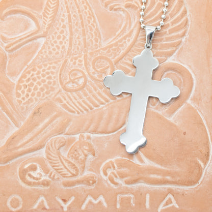 Large Trefoil Orthodox Cross - Stainless Steel