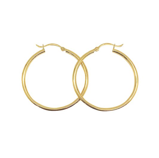 Gold Hoop Earrings, 10 Karat, 30mm Diameter