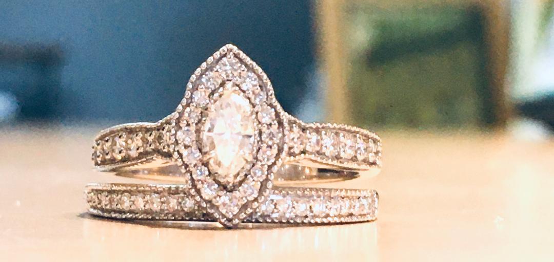 Natural Diamond Marquise Halo Wedding Set