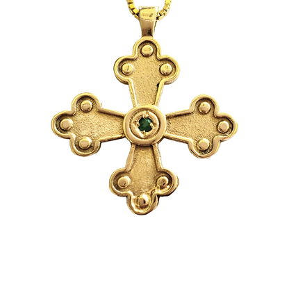 Amalia-Elisabet Byzantine Orthodox Cross - 14kt Gold with Gemstone